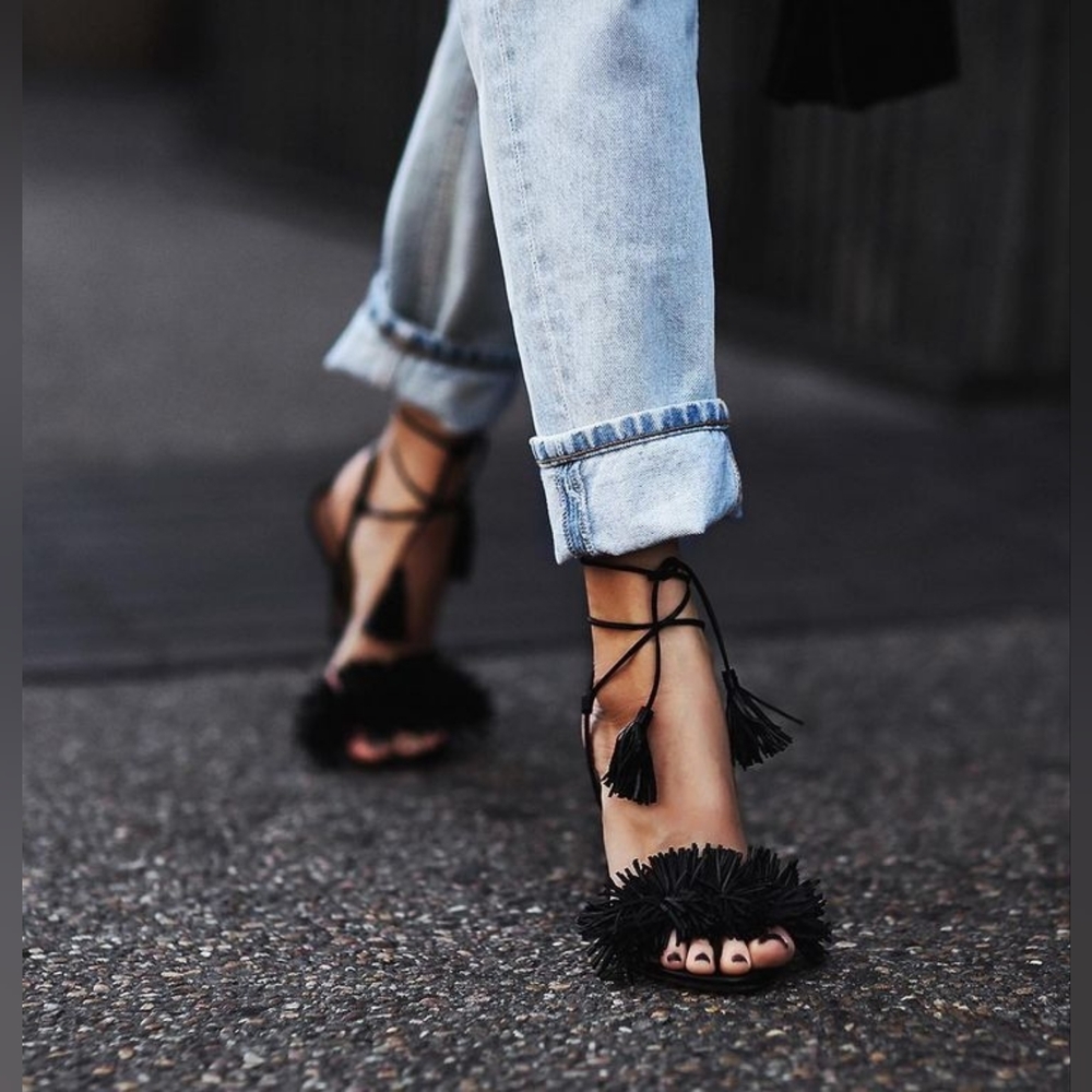 AQUAZZURA Wild Thing fringe sandals Heels 37.5